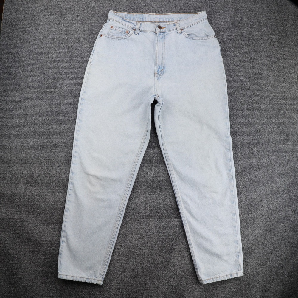 Vintage Levis 521 Tapered Fit High Rise Mom Jeans Light Wash Blue Women 14 Short